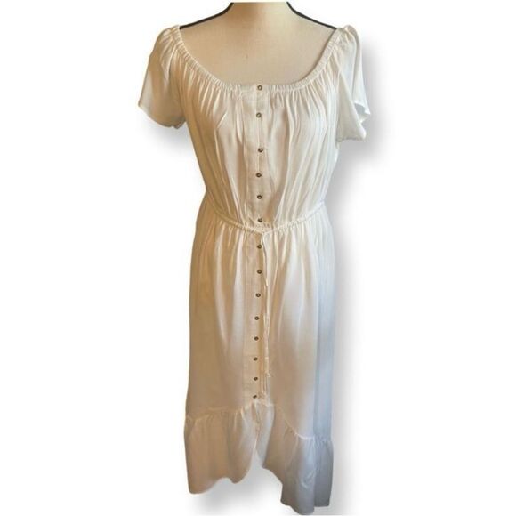 Indigo Rise High Low Hem Maxi Dress Size: Large Color: White - Picture 1 of 15